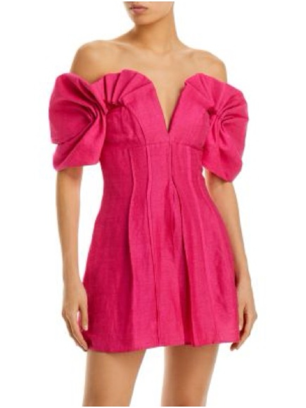 cult gaia Hot Pink Off-Shoulder Mini Dress with Statement Sleeves